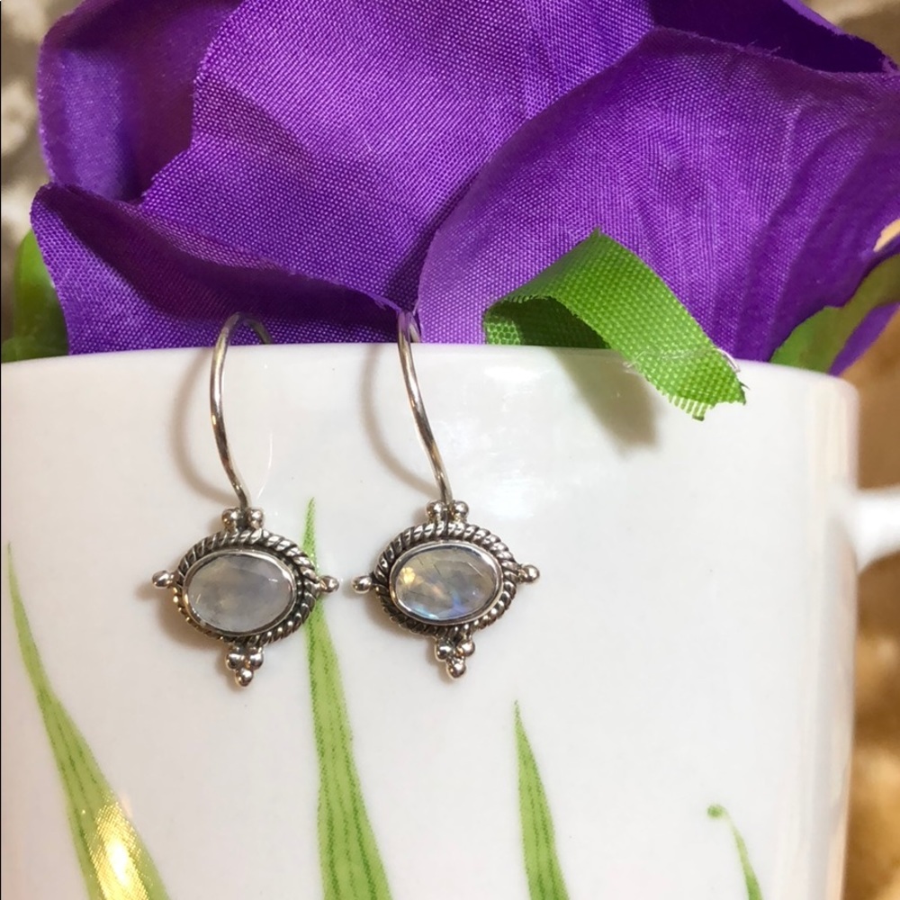 Rainbow Moonstone Sterling Silver Drop Earrings💐